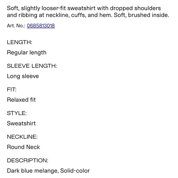 H&M Dark Blue Regular Fit Long Sleeve Sweatshirt - Picture 10 of 11